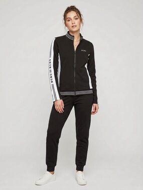 BCBGMAXAZRIA black & off White Striped Track Jacket Zip Up Athleisure y2k style